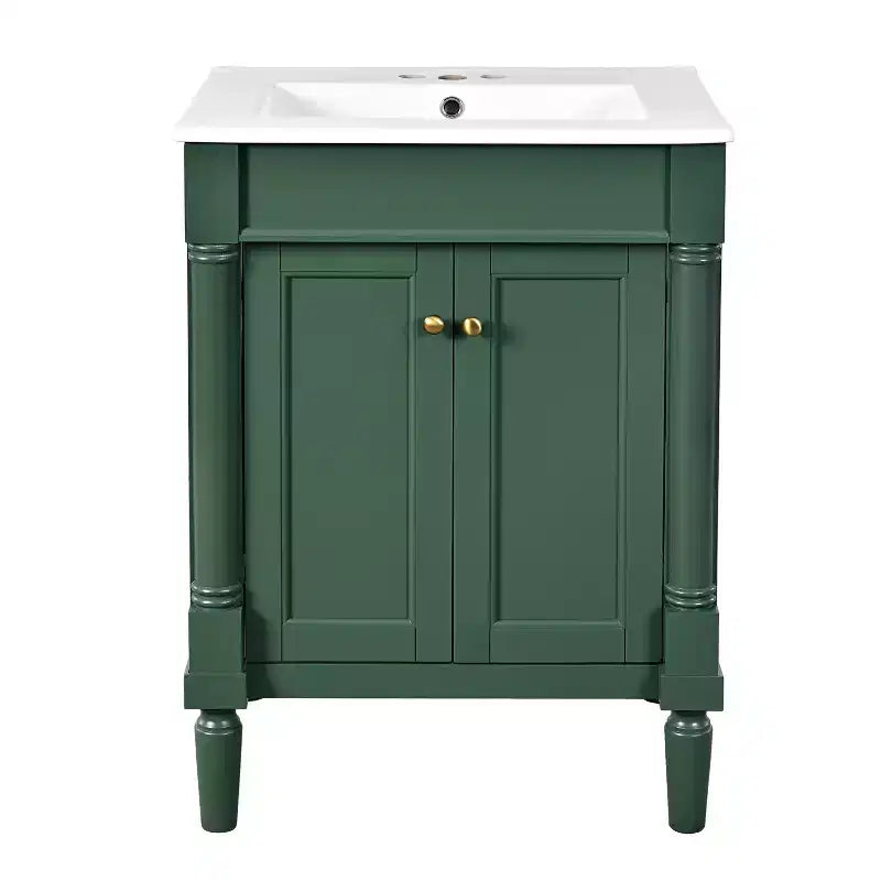 Meuble-lavabo de 24 pouces avec évier, armoire de rangement de salle de bain avec étagères à 2 niveaux, meubles de salle de bain en bois sur pied