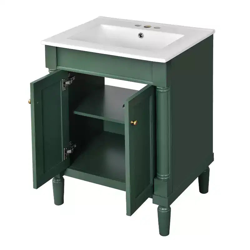 Meuble-lavabo de 24 pouces avec évier, armoire de rangement de salle de bain avec étagères à 2 niveaux, meubles de salle de bain en bois sur pied