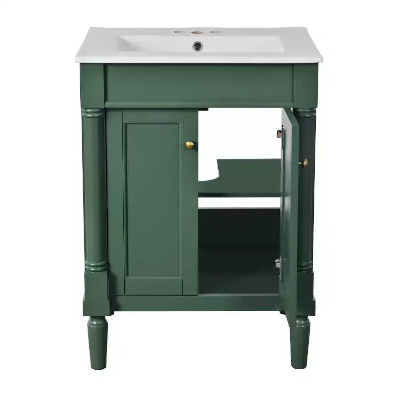 Meuble-lavabo de 24 pouces avec évier, armoire de rangement de salle de bain avec étagères à 2 niveaux, meubles de salle de bain en bois sur pied
