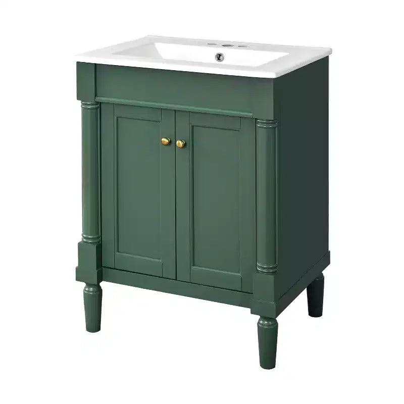 Meuble-lavabo de 24 pouces avec évier, armoire de rangement de salle de bain avec étagères à 2 niveaux, meubles de salle de bain en bois sur pied