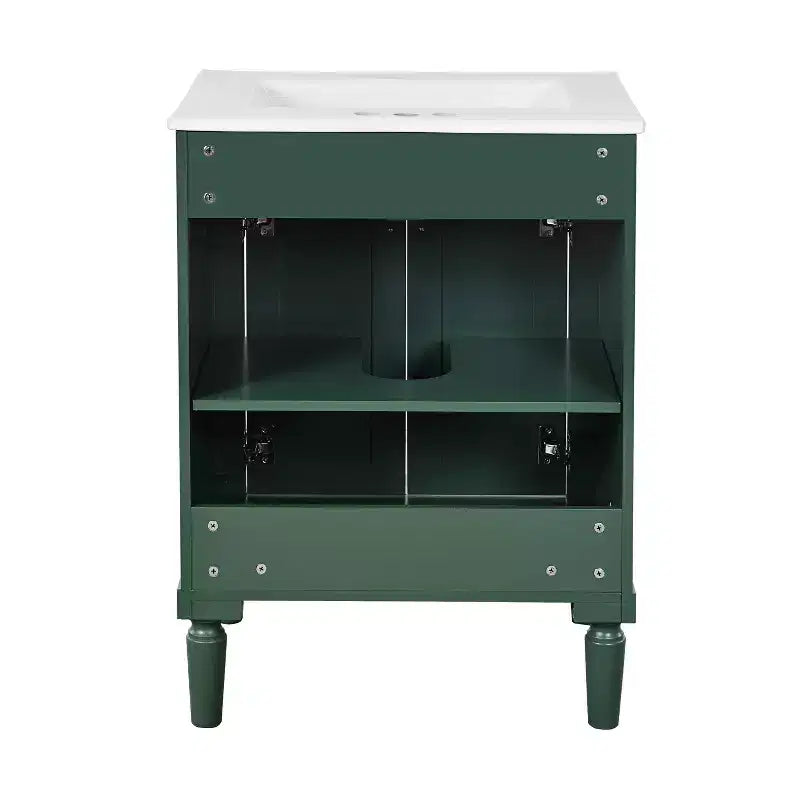 Meuble-lavabo de 24 pouces avec évier, armoire de rangement de salle de bain avec étagères à 2 niveaux, meubles de salle de bain en bois sur pied