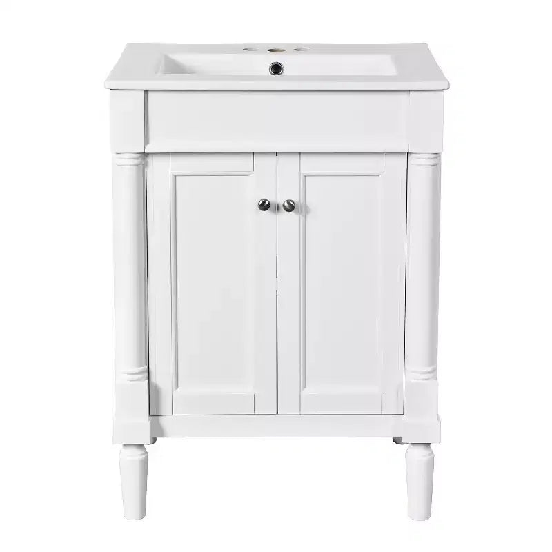 Meuble-lavabo de 24 pouces avec évier, armoire de rangement de salle de bain avec étagères à 2 niveaux, meubles de salle de bain en bois sur pied