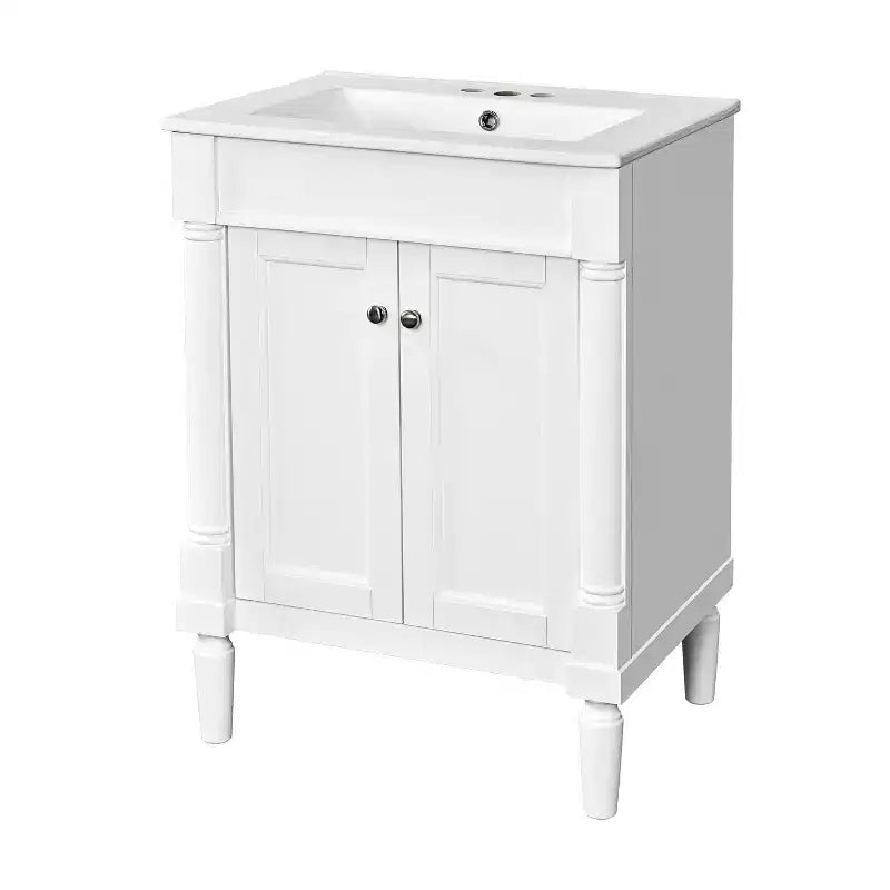 Meuble-lavabo de 24 pouces avec évier, armoire de rangement de salle de bain avec étagères à 2 niveaux, meubles de salle de bain en bois sur pied