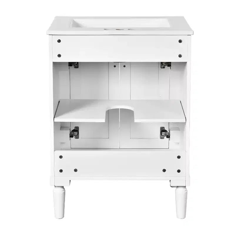 Meuble-lavabo de 24 pouces avec évier, armoire de rangement de salle de bain avec étagères à 2 niveaux, meubles de salle de bain en bois sur pied