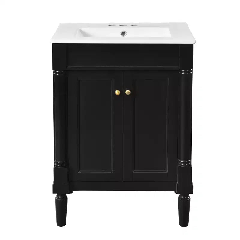 Meuble-lavabo de 24 pouces avec évier, armoire de rangement de salle de bain avec étagères à 2 niveaux, meubles de salle de bain en bois sur pied