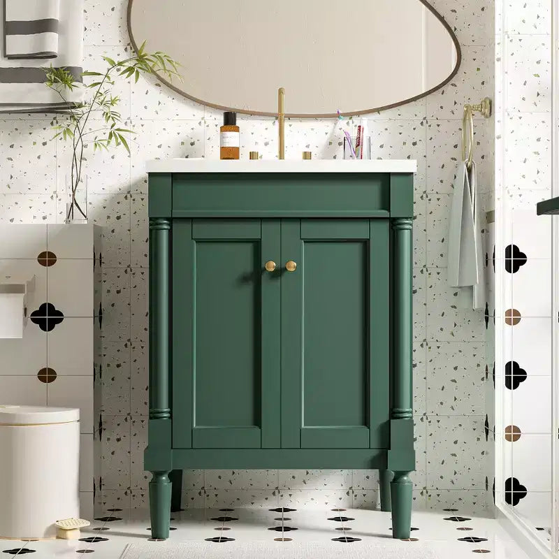 Meuble-lavabo de 24 pouces avec évier, armoire de rangement de salle de bain avec étagères à 2 niveaux, meubles de salle de bain en bois sur pied