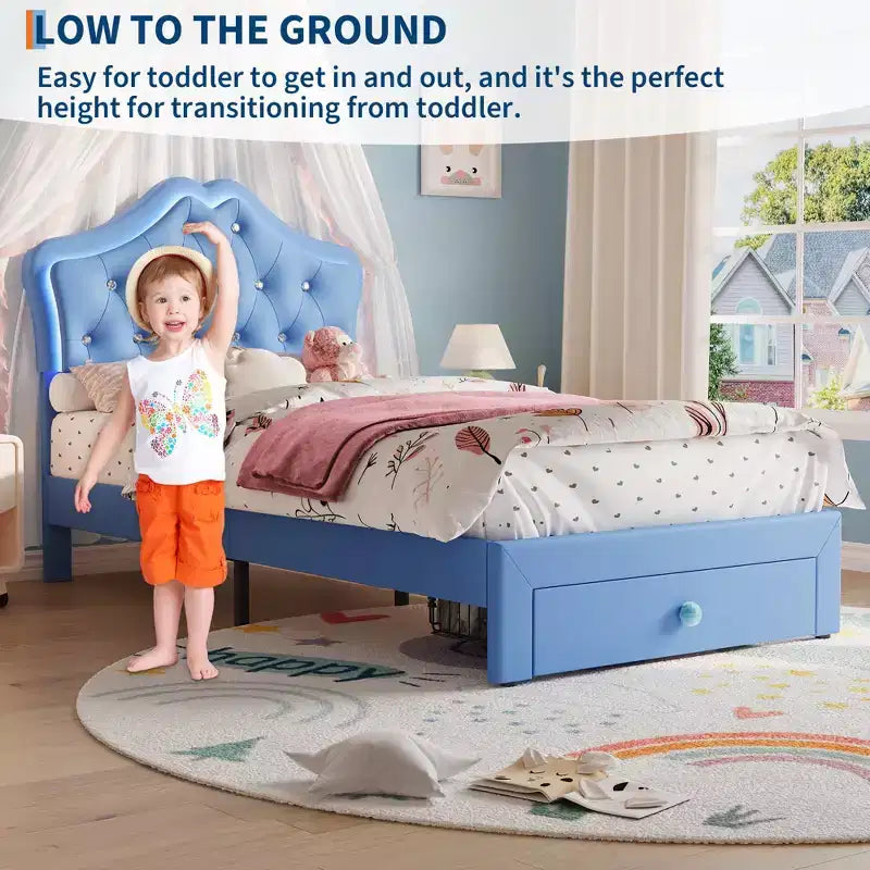 Cadre de lit plateforme avec tête de lit, lit queen size avec rangement