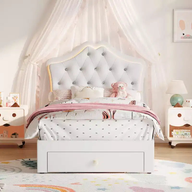 Cadre de lit plateforme avec tête de lit, lit queen size avec rangement