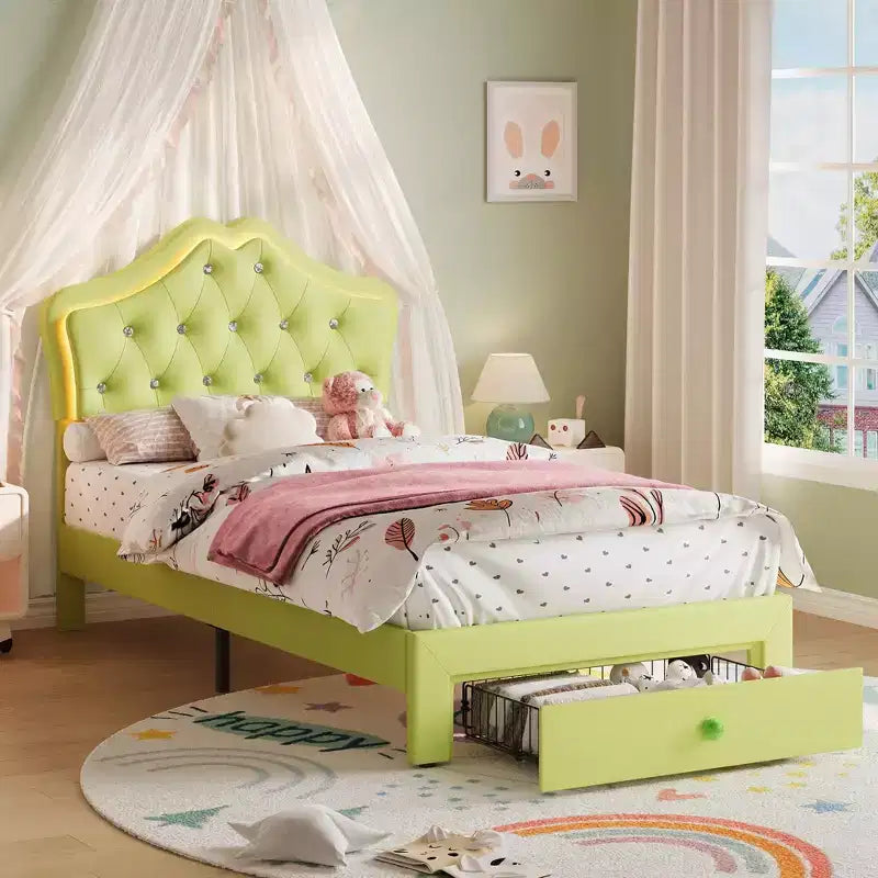 Cadre de lit plateforme avec tête de lit, lit queen size avec rangement