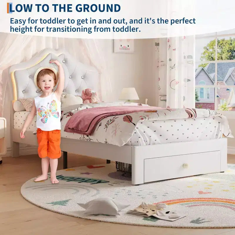 Cadre de lit plateforme avec tête de lit, lit queen size avec rangement
