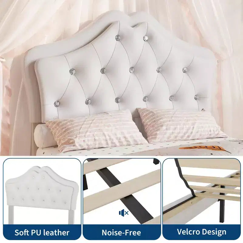 Cadre de lit plateforme avec tête de lit, lit queen size avec rangement