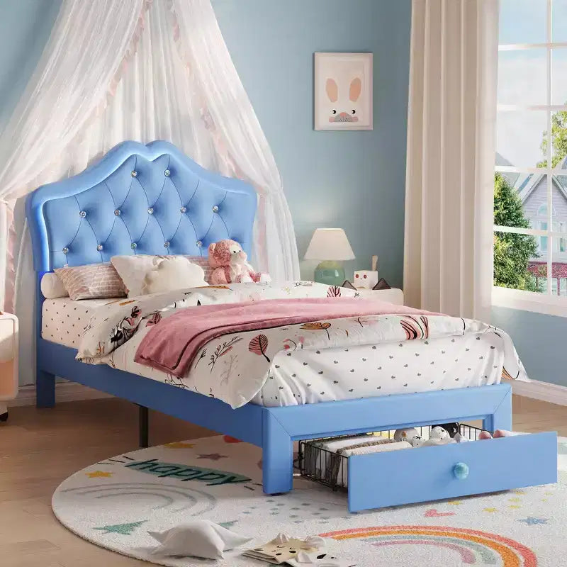 Cadre de lit plateforme avec tête de lit, lit queen size avec rangement