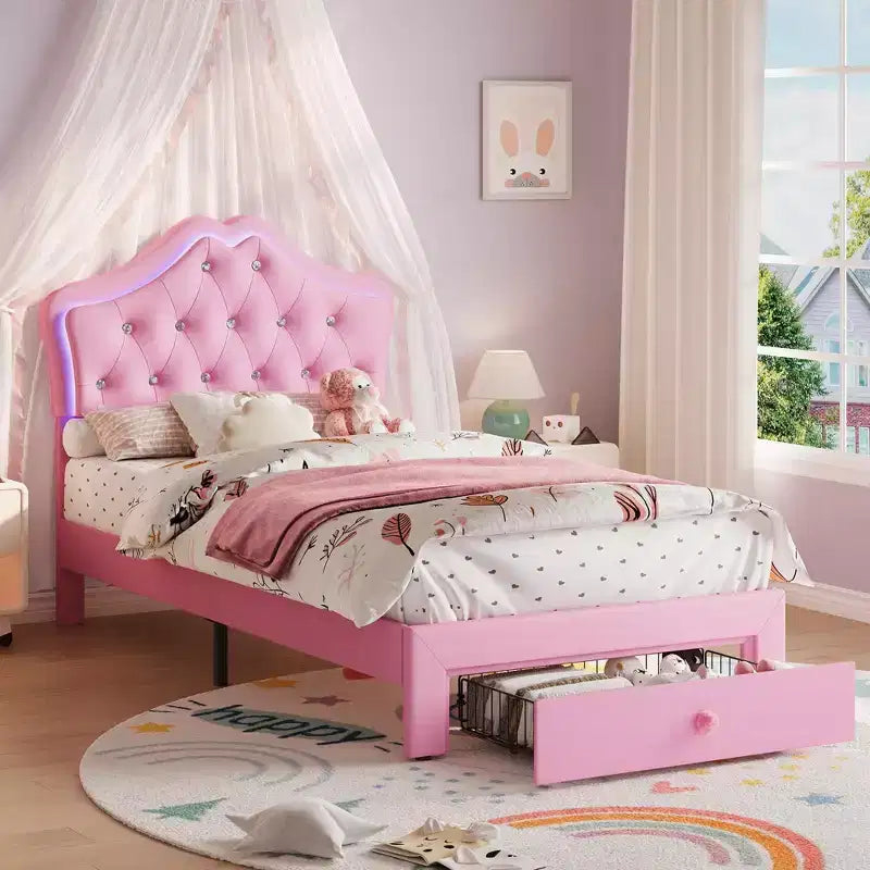 Cadre de lit plateforme avec tête de lit, lit queen size avec rangement