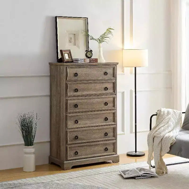 Bedroom Dresser, Dressers & Chests Of Drawers With 6 Large Drawers, Anti Toppling Devices Free Standing Storage Cabinet For Dining Room
