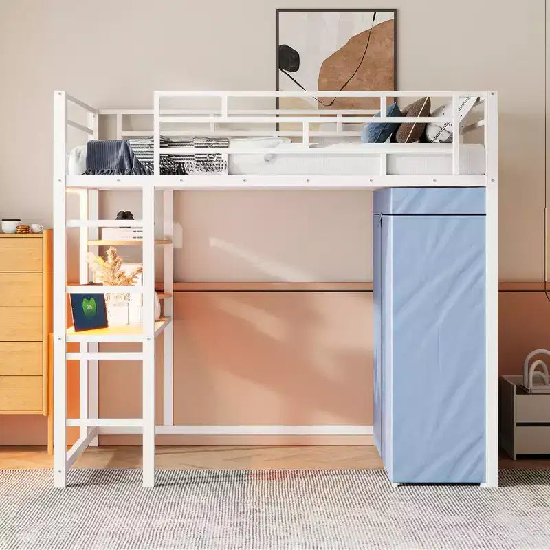 Bureau d'ordinateur avec support d'écran et étagères de rangement, bureau à domicile