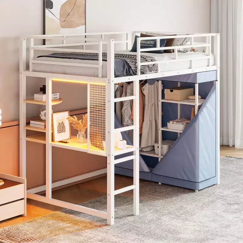 Bureau d'ordinateur avec support d'écran et étagères de rangement, bureau à domicile