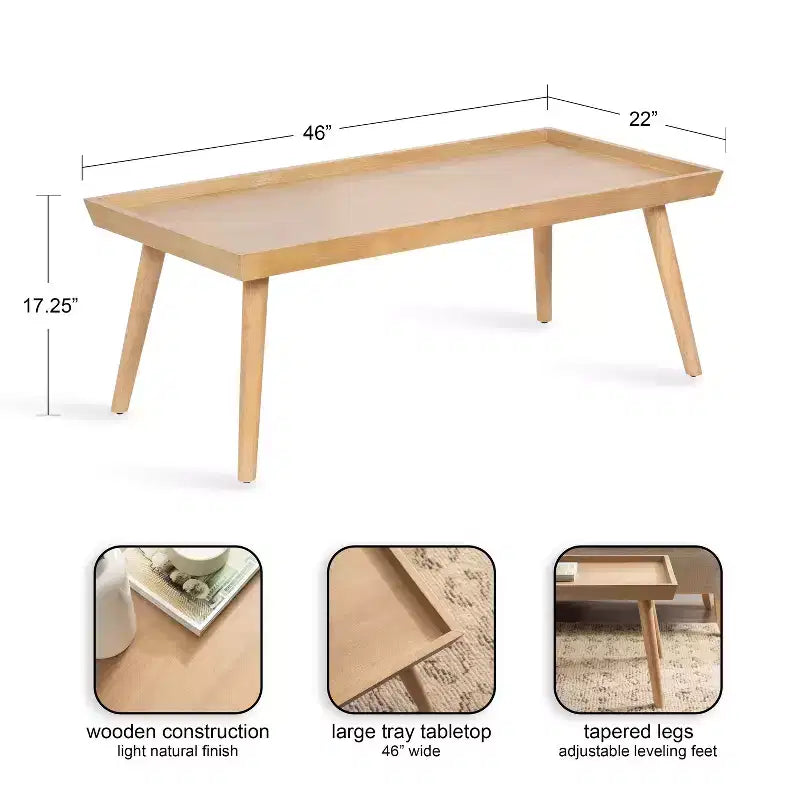 46x22x17" Rectangle Wood Coffee Table, Natural