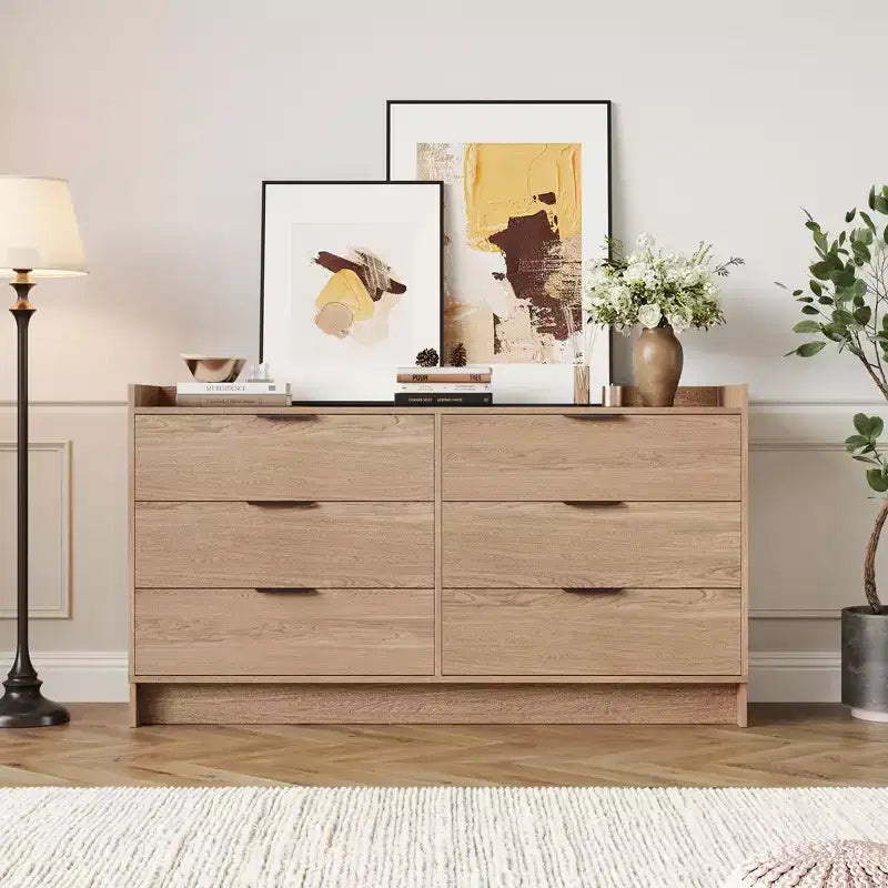 Commode à 6 tiroirs pour chambre à coucher, commode moderne en bois de 52,5 po, organisateur de placard et meuble TV pour salon, couloir et chambre à coucher