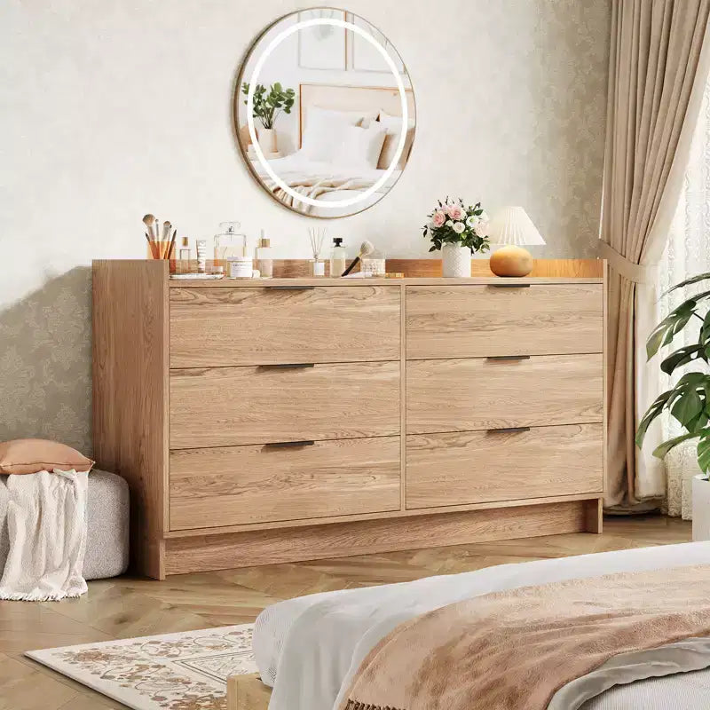 Commode à 6 tiroirs pour chambre à coucher, commode moderne en bois de 52,5 po, organisateur de placard et meuble TV pour salon, couloir et chambre à coucher