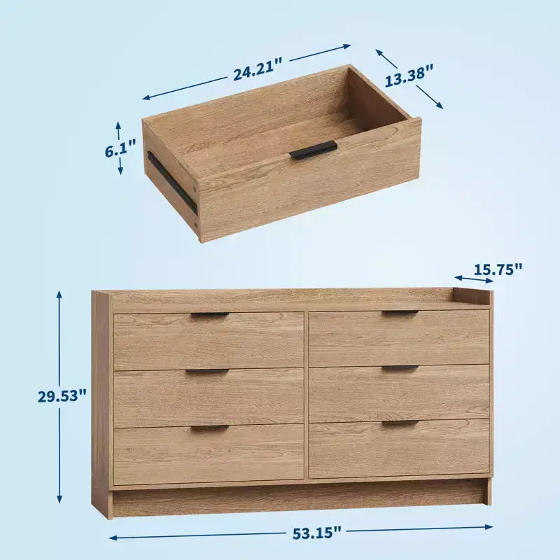Commode à 6 tiroirs pour chambre à coucher, commode moderne en bois de 52,5 po, organisateur de placard et meuble TV pour salon, couloir et chambre à coucher