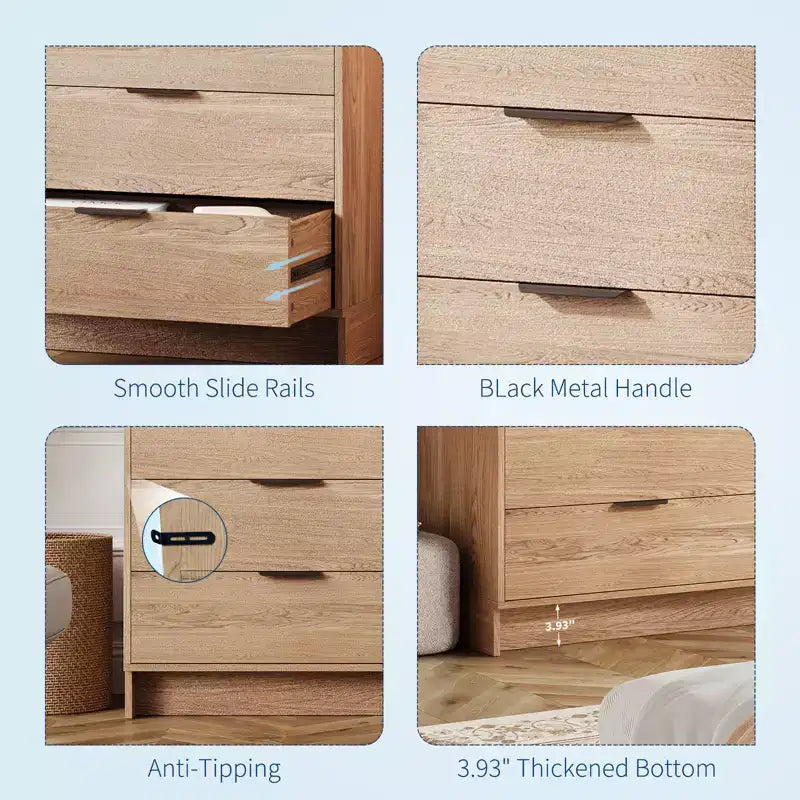Commode à 6 tiroirs pour chambre à coucher, commode moderne en bois de 52,5 po, organisateur de placard et meuble TV pour salon, couloir et chambre à coucher