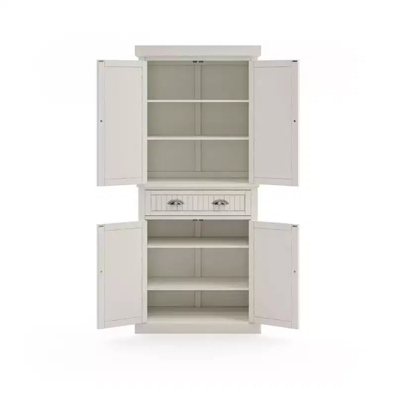 Nantucket Pantry Off White - Nautical Coastal Kitchen Cabinet, Hardwood Frame, Adjustable Shelves, 72" Height
