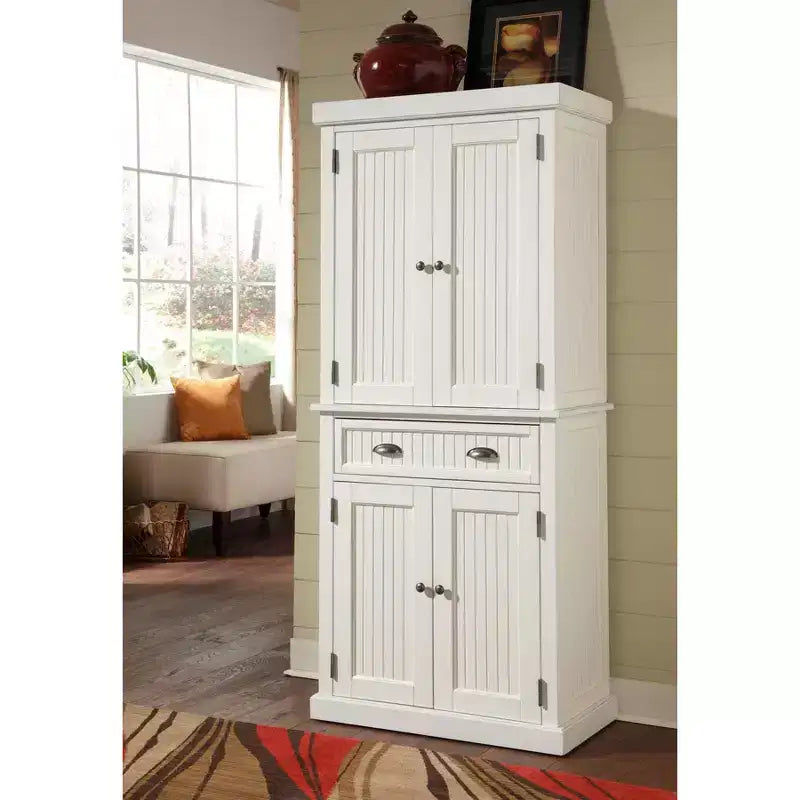 Nantucket Pantry Off White - Nautical Coastal Kitchen Cabinet, Hardwood Frame, Adjustable Shelves, 72" Height