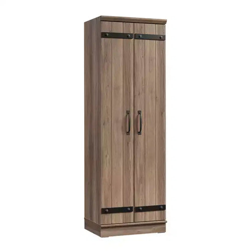 Sauder Homeplus 2 Door Farmhouse Storage Cabinet Salt Oak: Laminated Adjustable Shelves, MDF Frame