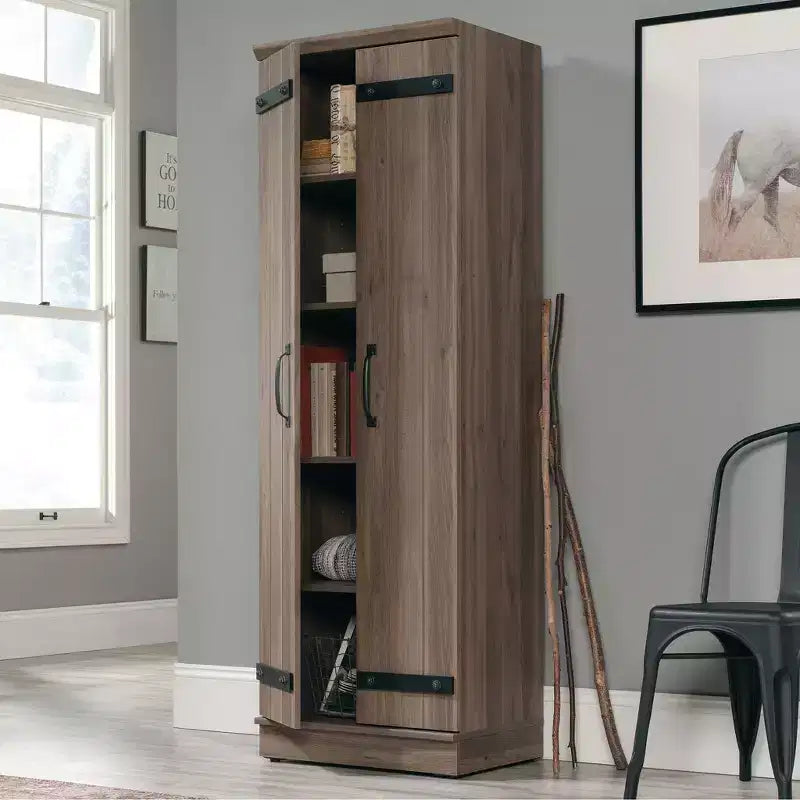 Bibliothèque à 5 étagères avec tablettes ajustables, fini cerisier cannelle