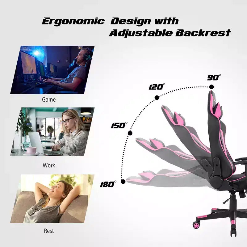 Massage Gaming Chair Reclining Racing Chair with Lumbar Support and Headrest