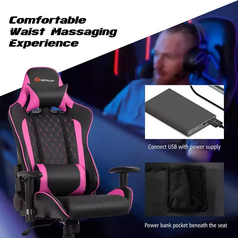 Massage Gaming Chair Reclining Racing Chair with Lumbar Support and Headrest