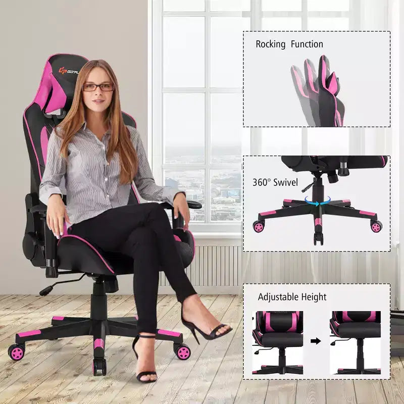 Massage Gaming Chair Reclining Racing Chair with Lumbar Support and Headrest