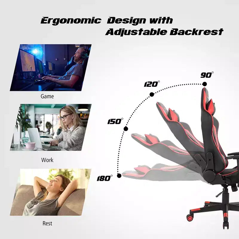 Massage Gaming Chair Reclining Racing Chair with Lumbar Support and Headrest