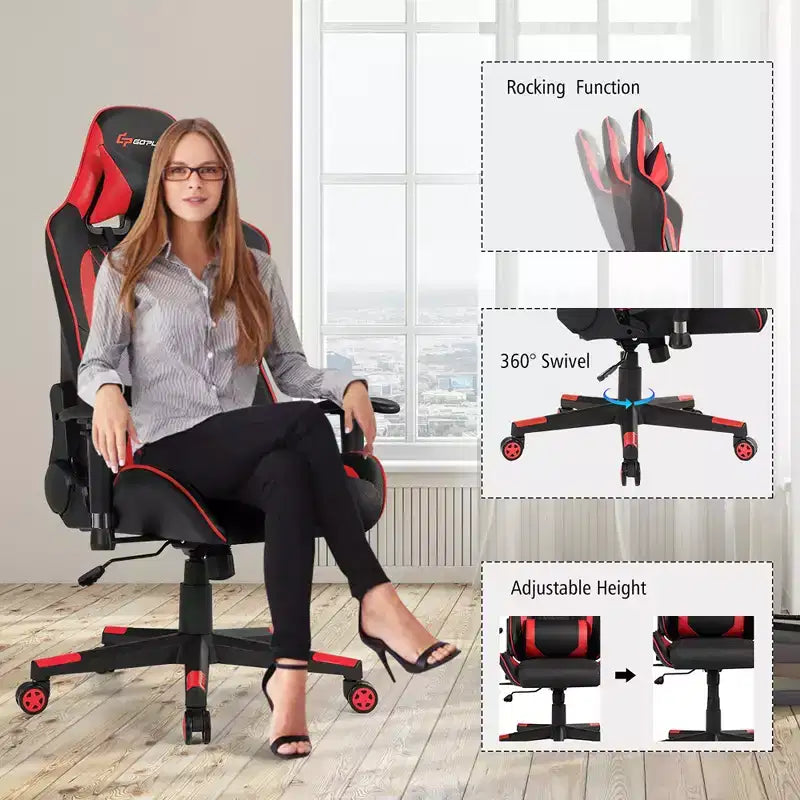 Massage Gaming Chair Reclining Racing Chair with Lumbar Support and Headrest