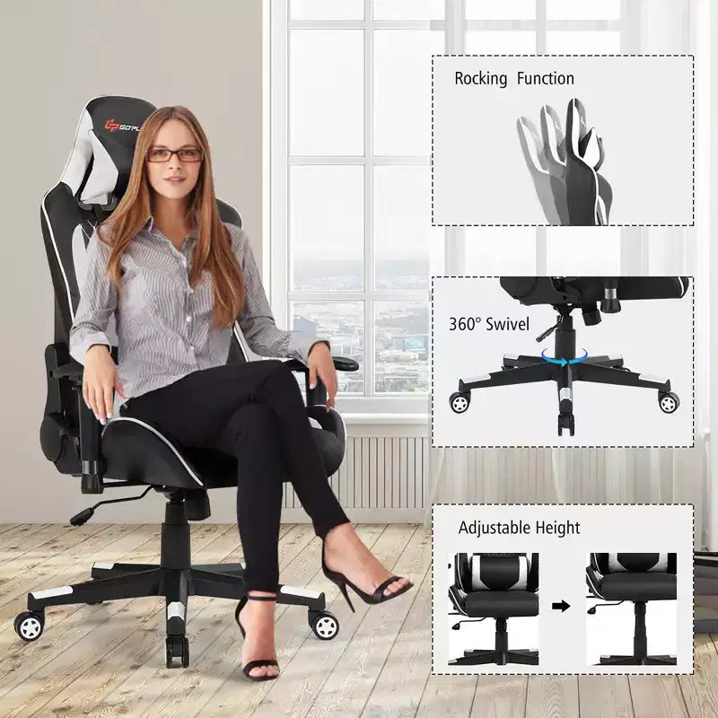 Massage Gaming Chair Reclining Racing Chair with Lumbar Support and Headrest