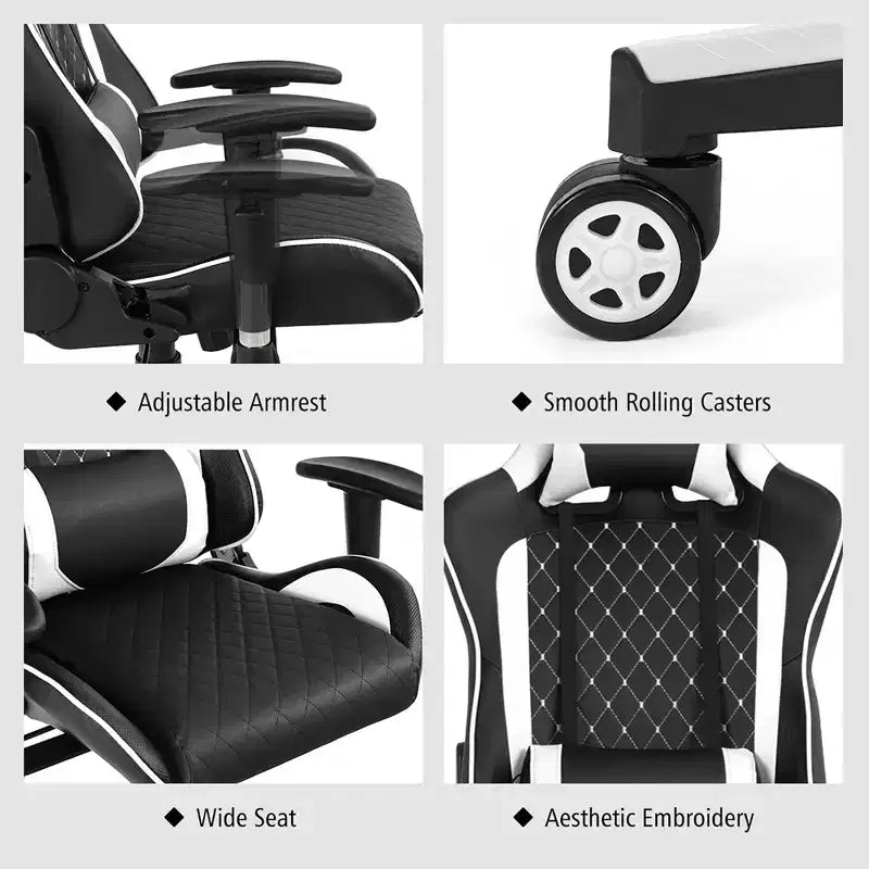 Massage Gaming Chair Reclining Racing Chair with Lumbar Support and Headrest