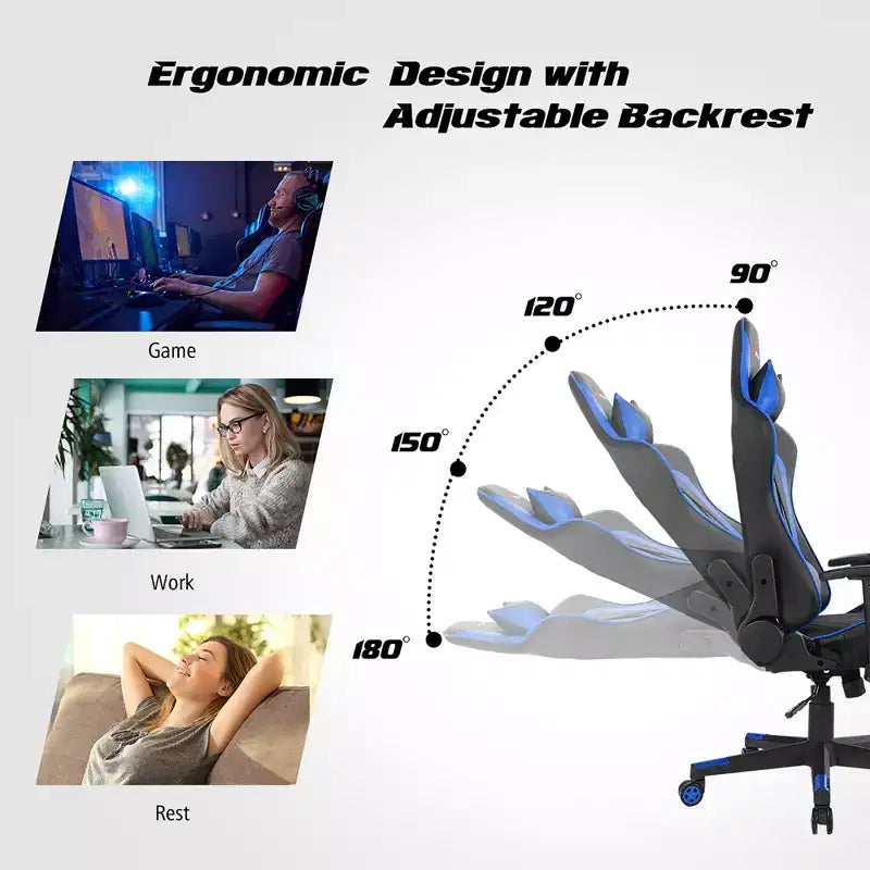 Massage Gaming Chair Reclining Racing Chair with Lumbar Support and Headrest