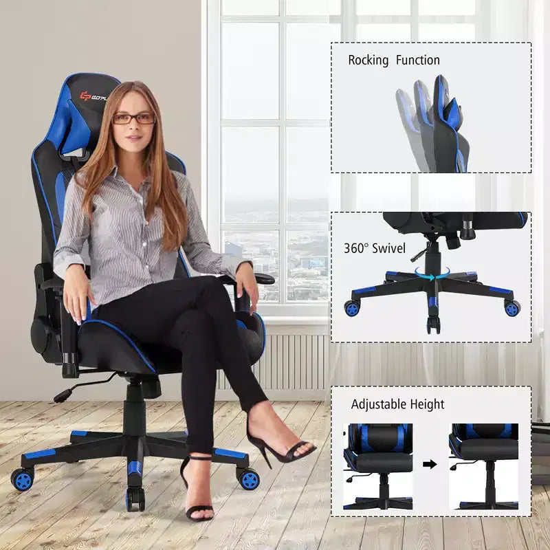 Massage Gaming Chair Reclining Racing Chair with Lumbar Support and Headrest