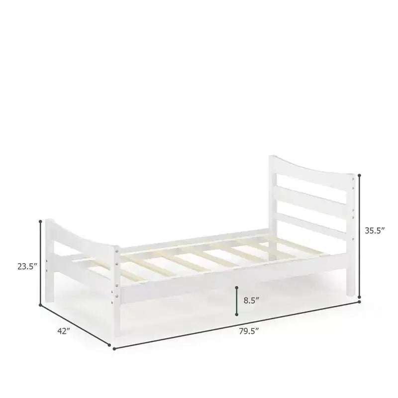 Twin Size Platform Bed Frame Foundation w/Headboard &Wood Slat Support