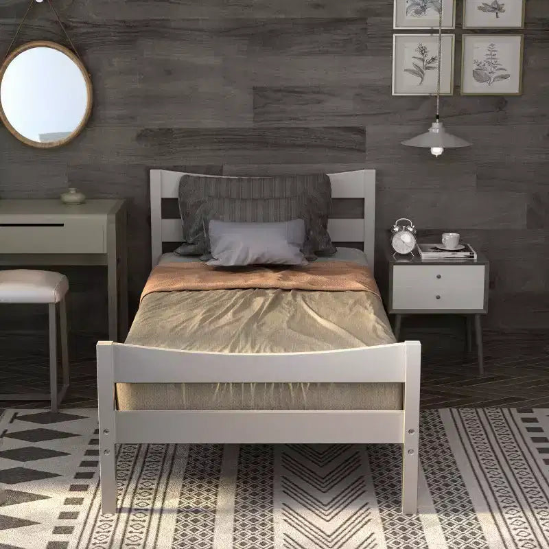 Twin Size Platform Bed Frame Foundation w/Headboard &Wood Slat Support