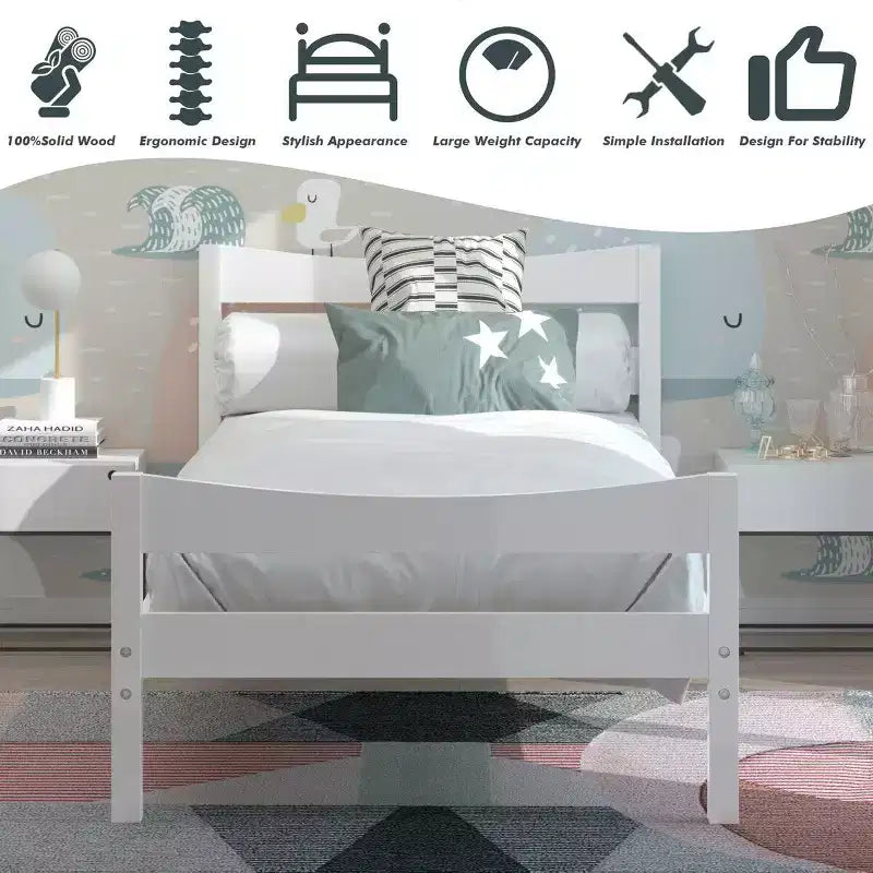Twin Size Platform Bed Frame Foundation w/Headboard &Wood Slat Support