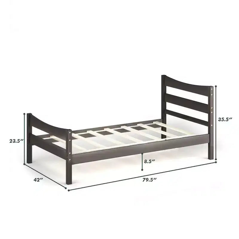 Twin Size Platform Bed Frame Foundation w/Headboard &Wood Slat Support