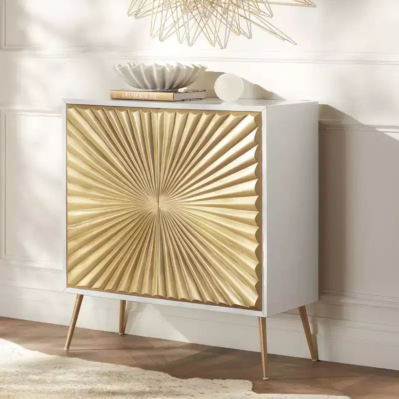 55 Downing Street Starburst 32 Wide White and Gold 2-Door Cabinet