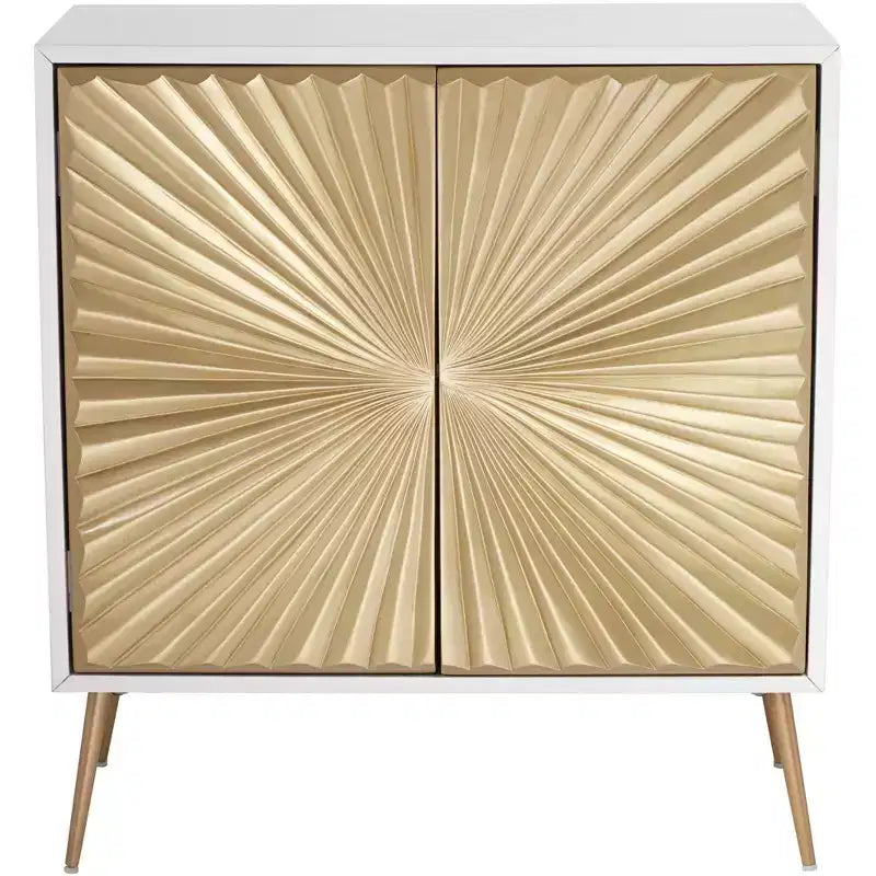 55 Downing Street Starburst 32 Wide White and Gold 2-Door Cabinet