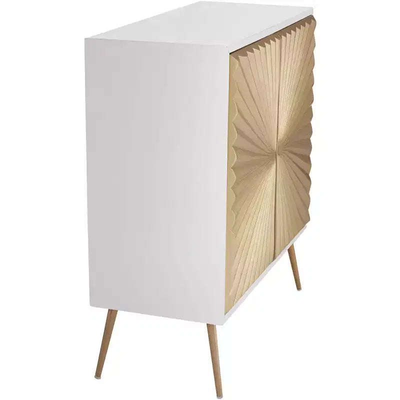 55 Downing Street Starburst 32 Wide White and Gold 2-Door Cabinet