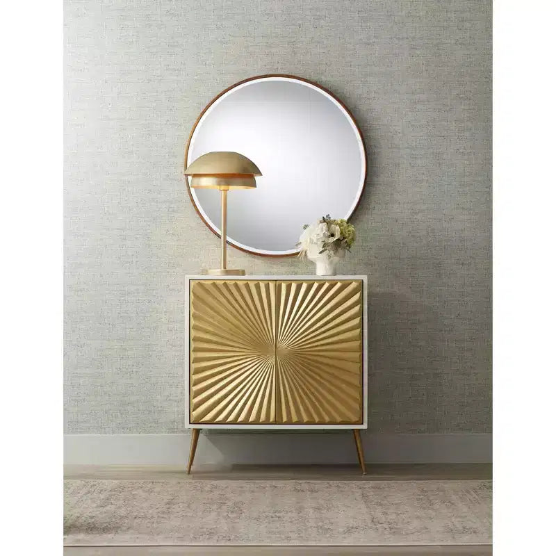 55 Downing Street Starburst 32 Wide White and Gold 2-Door Cabinet