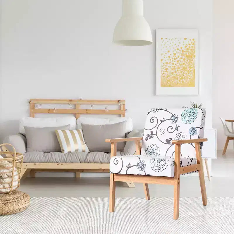 Modern Accent Armchair Upholstered Lounge Chair with Rubber Wood Legs, Yellow/Blue Floral