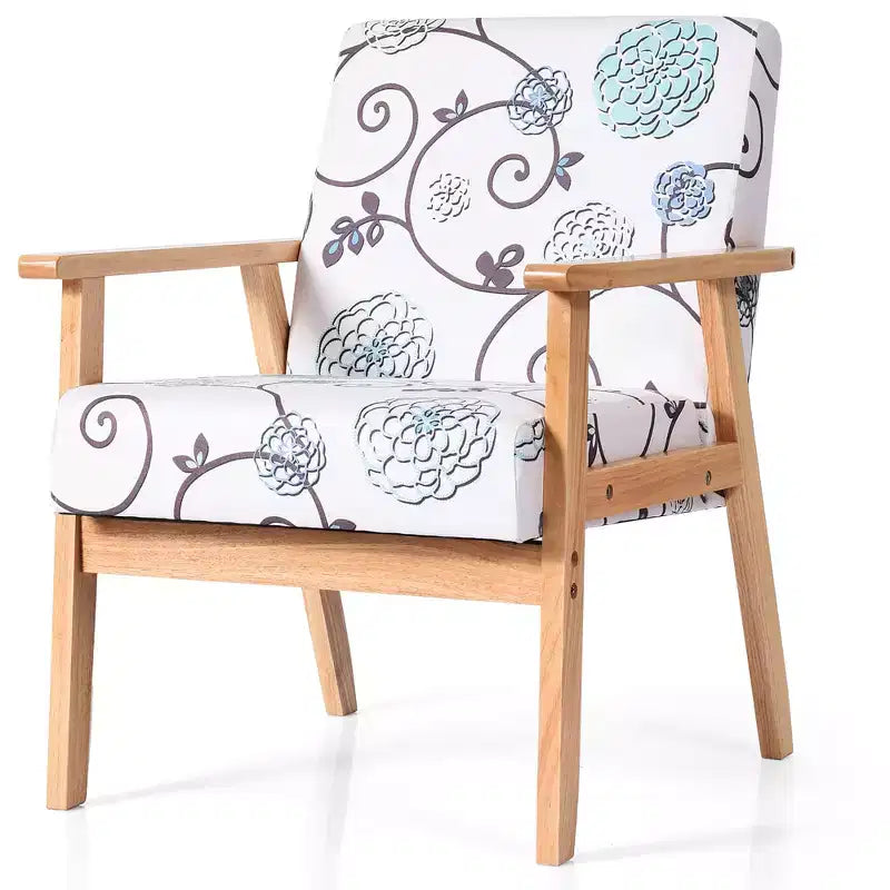 Modern Accent Armchair Upholstered Lounge Chair with Rubber Wood Legs, Yellow/Blue Floral