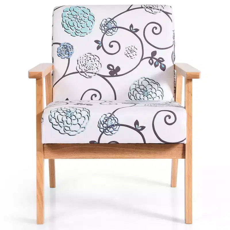 Modern Accent Armchair Upholstered Lounge Chair with Rubber Wood Legs, Yellow/Blue Floral
