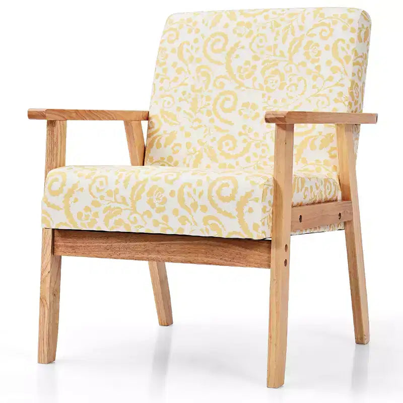 Modern Accent Armchair Upholstered Lounge Chair with Rubber Wood Legs, Yellow/Blue Floral